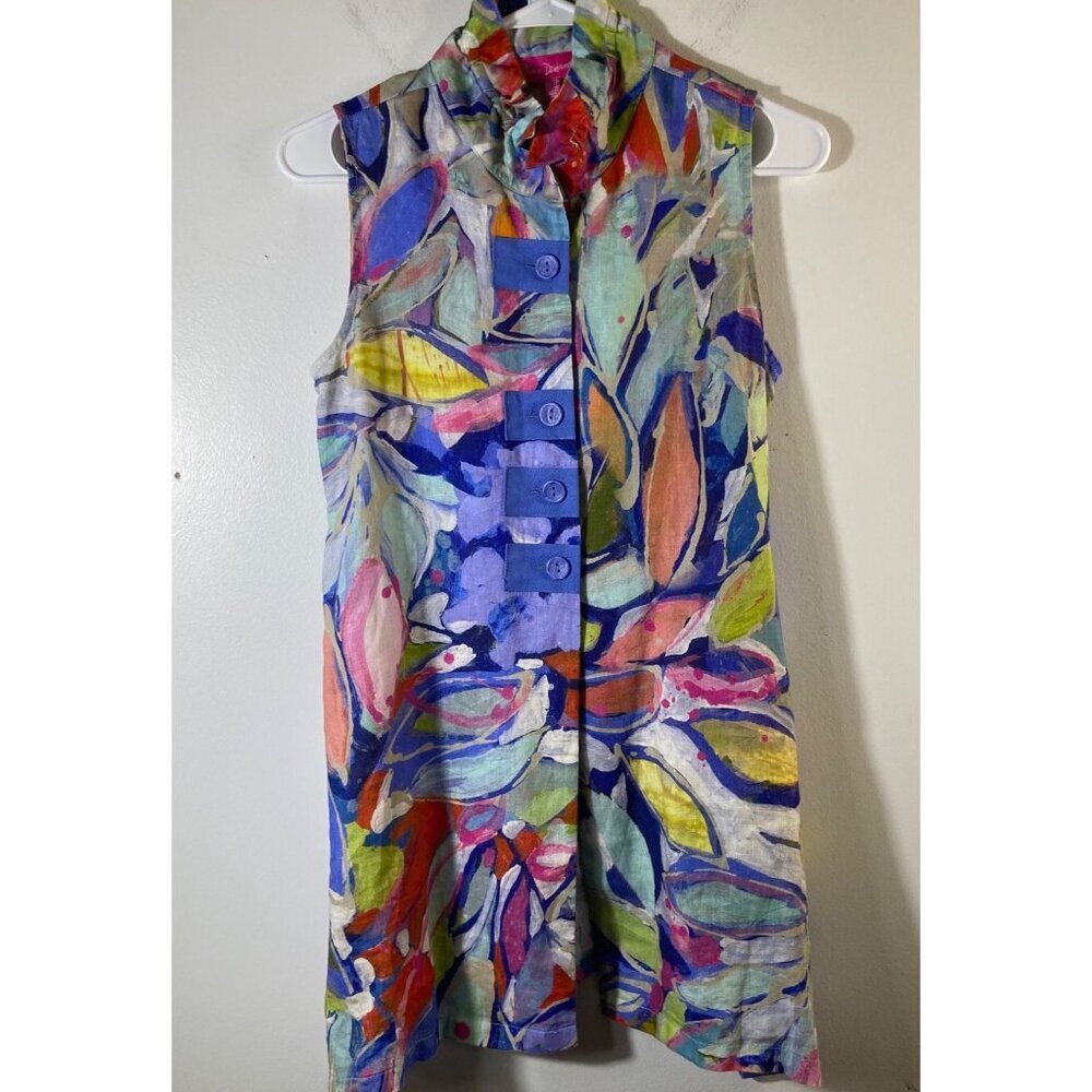 Womens Claire Desjardins Party In August Lagenlook Linen Button Tunic XS #4